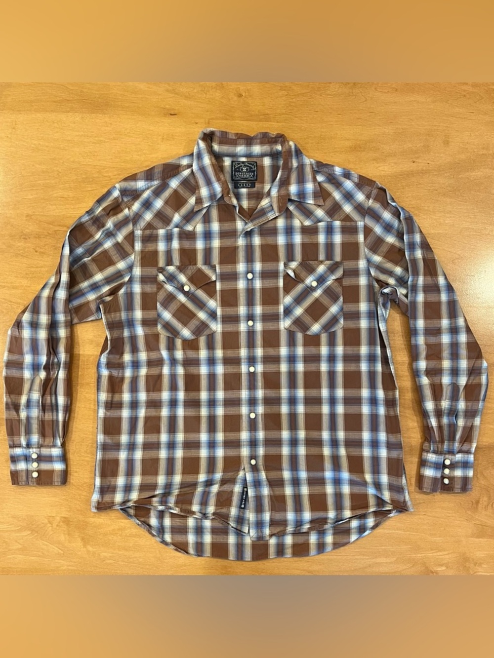 Lucky Brand long-sleeved plaid shirt with pearlized snaps